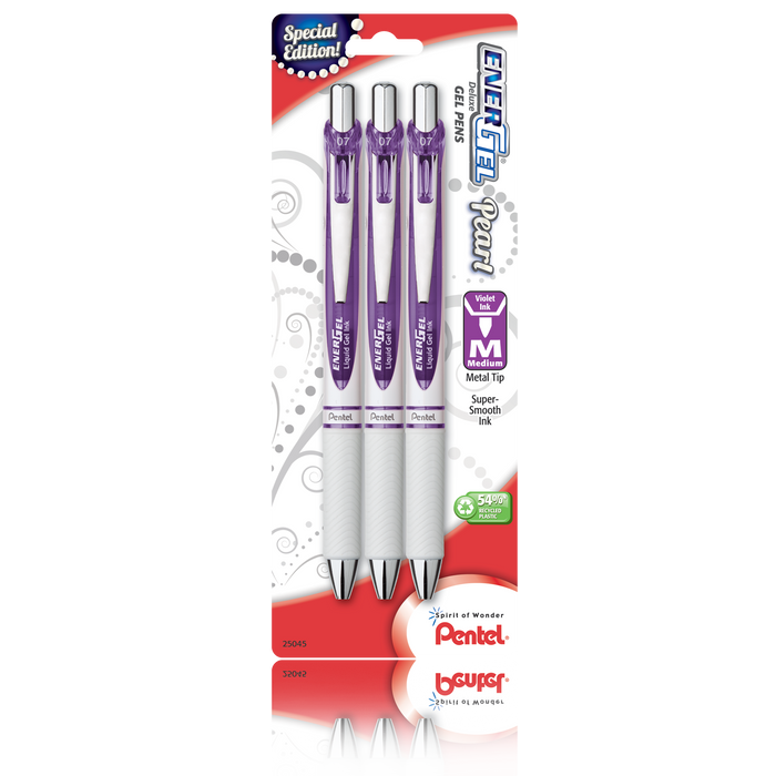 EnerGel Pearl Refillable Gel Pen - Violet Ink 3-pk