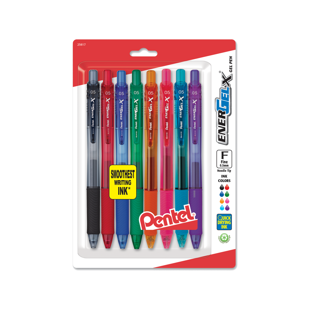 EnerGel-X Liquid Gel Pen Fine Line, Needle Tip - Assorted 8-Pack — Pentel  of America, Ltd.