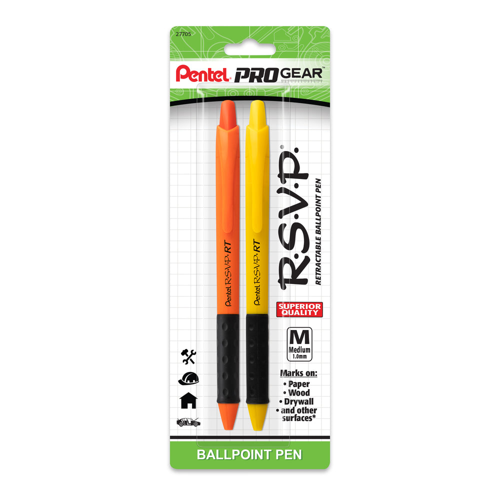 Pentel ProGear RSVP RT Retractable Ballpoint Pen, Assorted Barrels (F/G), 2-pk