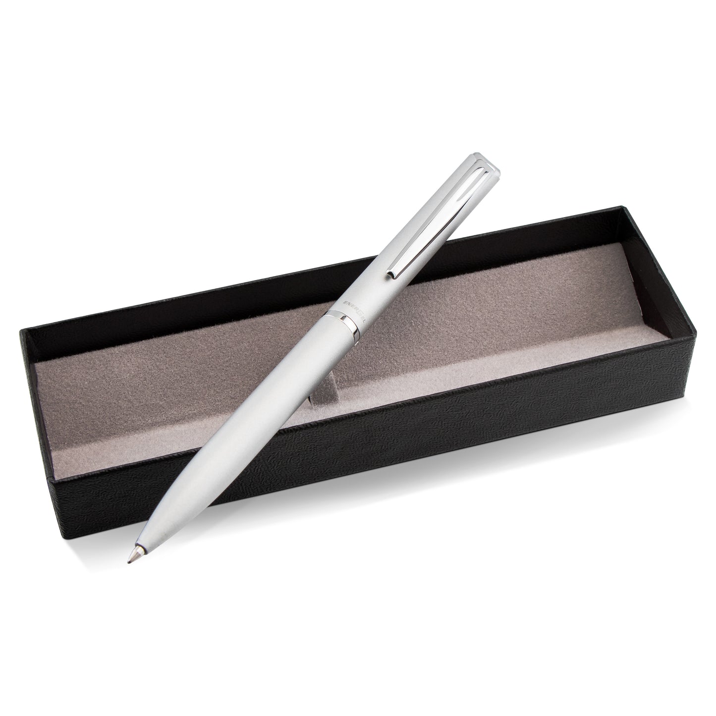 EnerGel Style Gel Pen, (0.7mm) Medium Line, Silver barrel, Black Ink, Gift Box