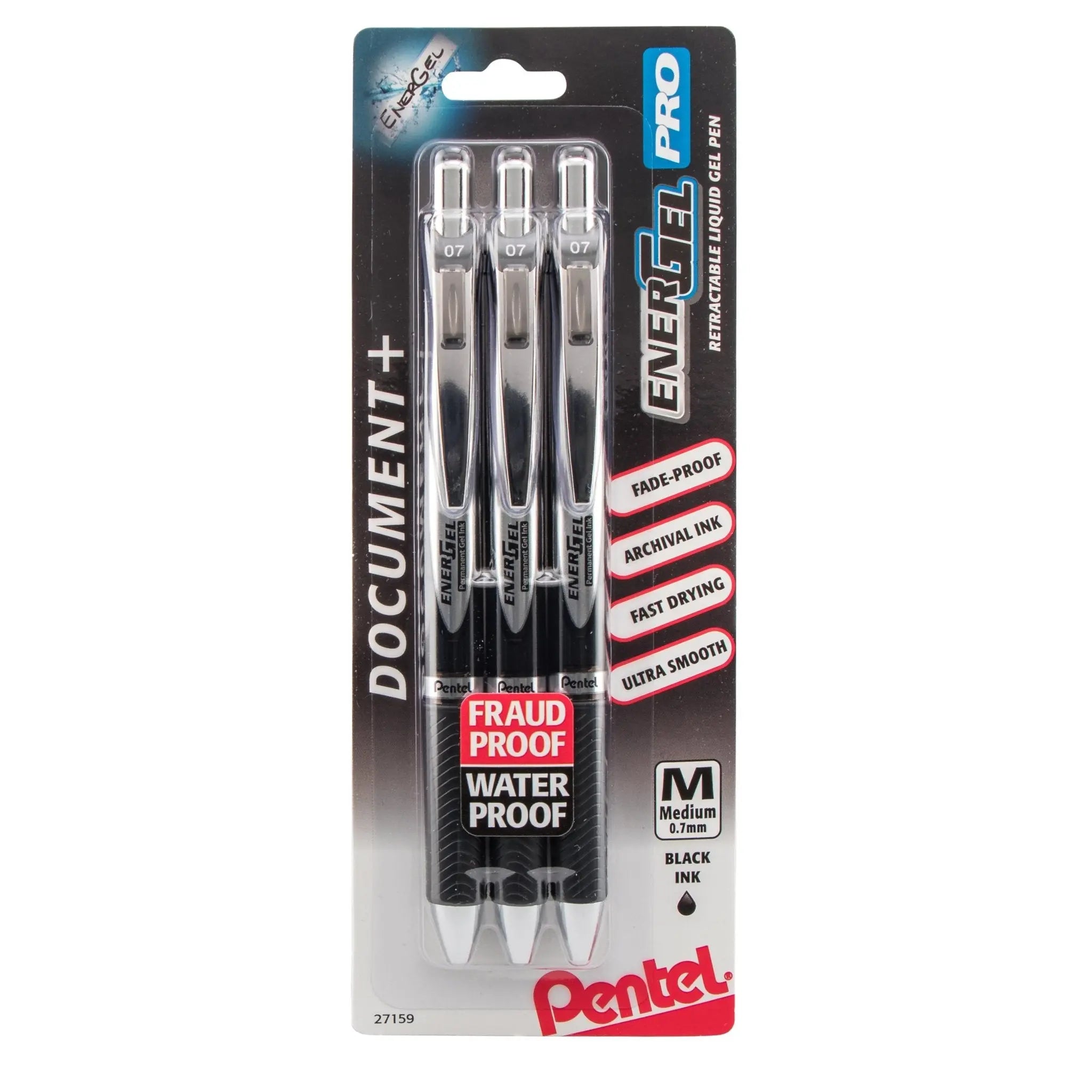 Pentel EnerGel PRO Permanent Gel Pen, (0.7mm) Medium Line, Black