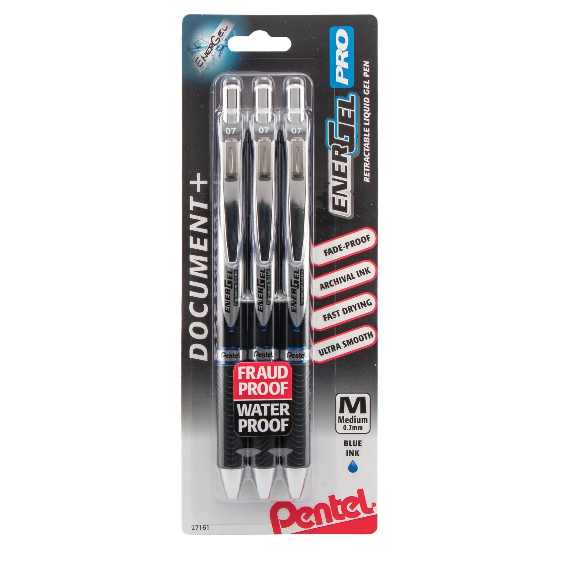 EnerGel PRO Permanent Gel Pen, (0.7mm) Medium Line, Blue Ink, 3 - Pk - Pentel of America, Ltd.