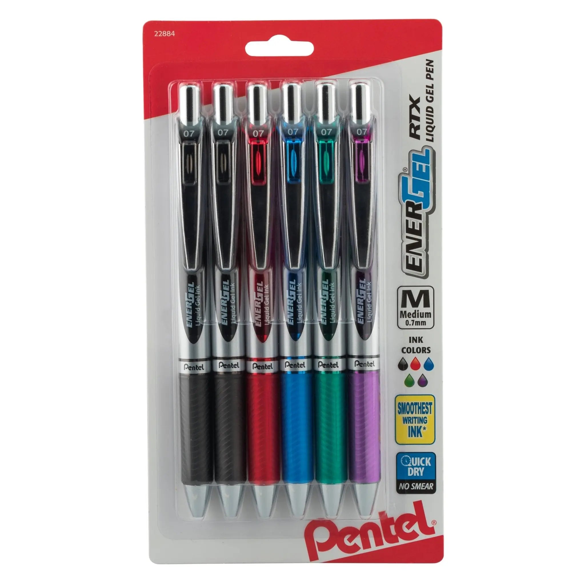 EnerGel RTX Refillable Liquid Gel Pens - Assorted Colors 6-pk