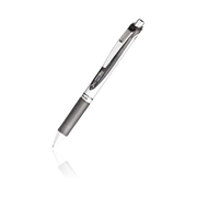 Retractable gray and silver gel pen with pink ribbon design on the clip, featuring a comfortable grip for smooth, precise writing.