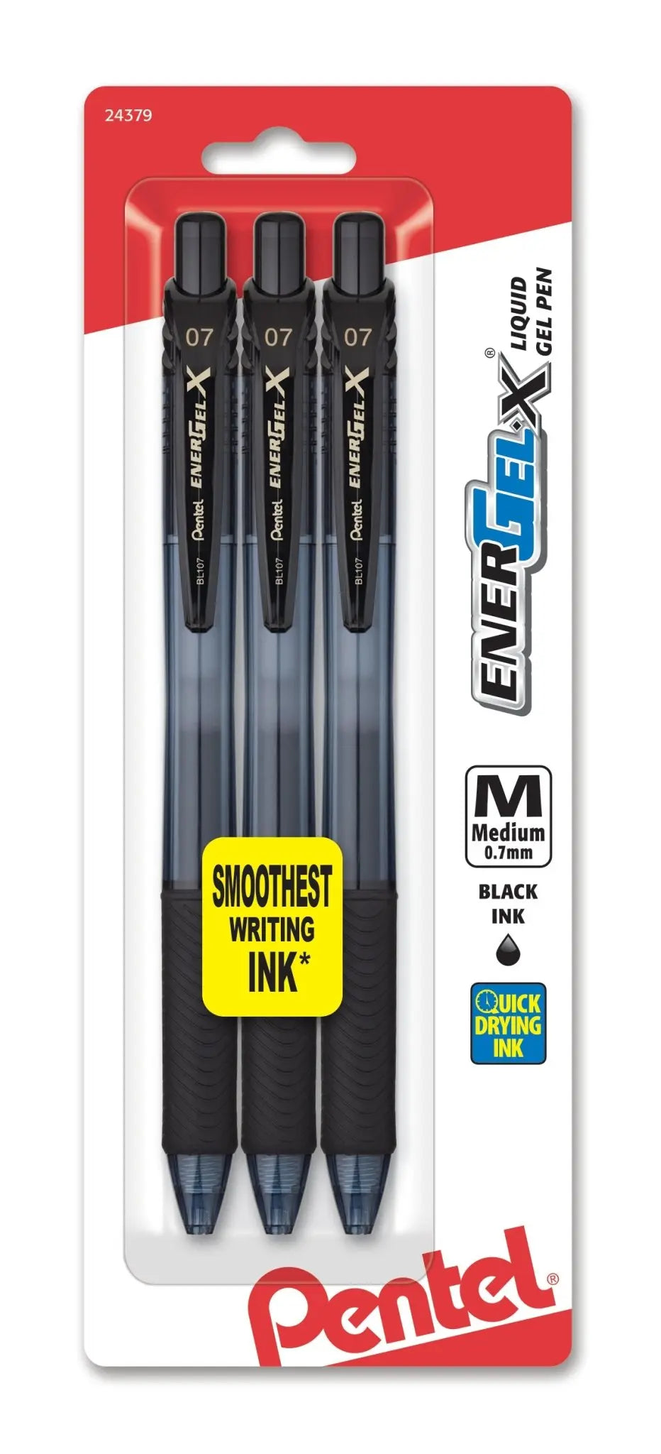 EnerGel - X Liquid Gel Pen Medium Line, Metal Tip, 3 pack - Pentel of America, Ltd.