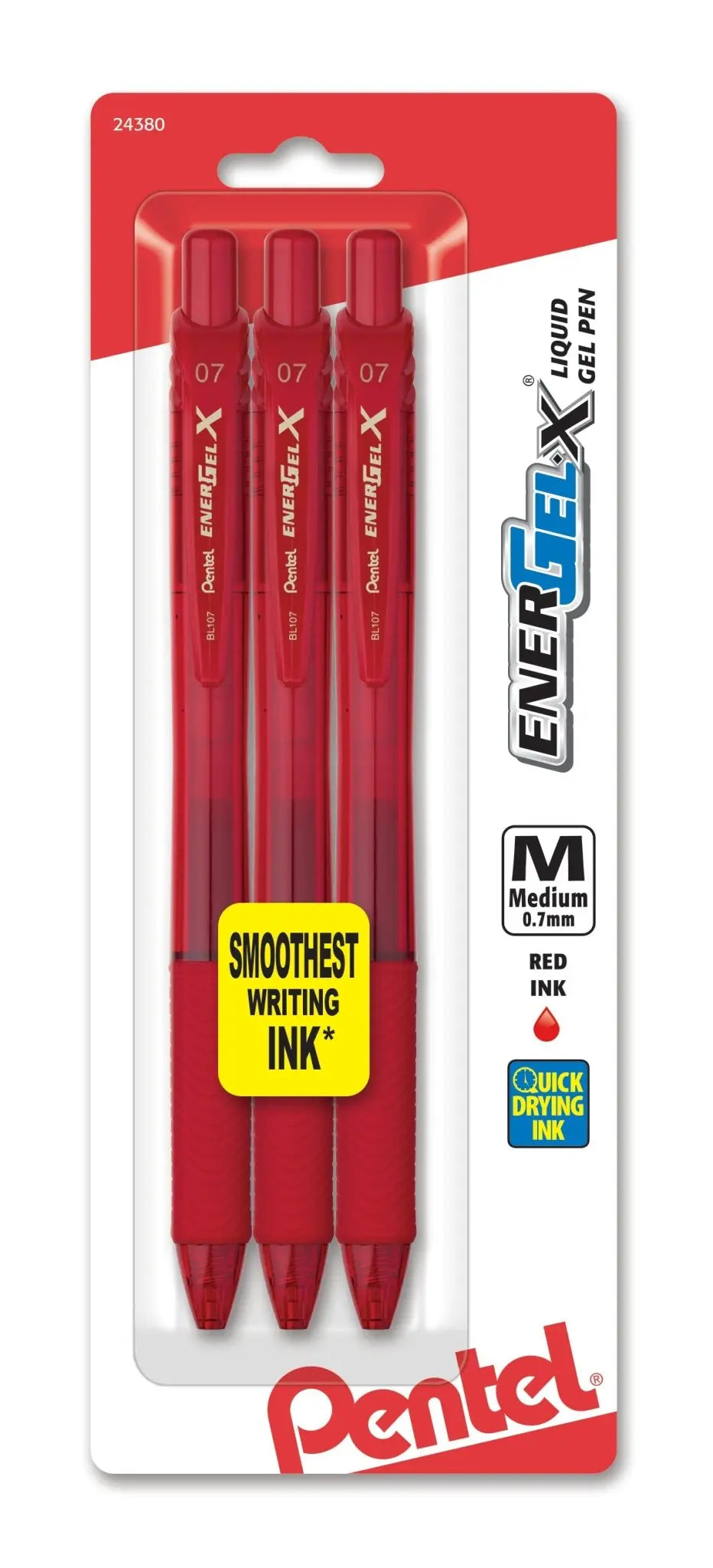 EnerGel - X Liquid Gel Pen Medium Line, Metal Tip, 3 pack - Pentel of America, Ltd.