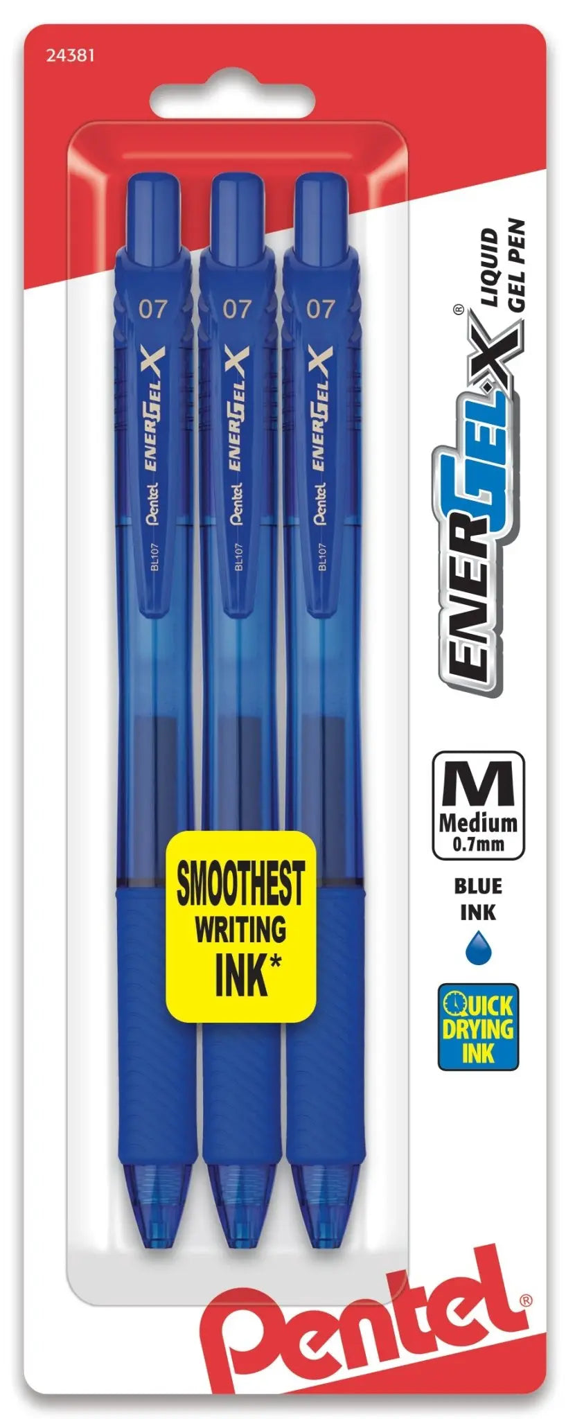 EnerGel - X Liquid Gel Pen Medium Line, Metal Tip, 3 pack - Pentel of America, Ltd.