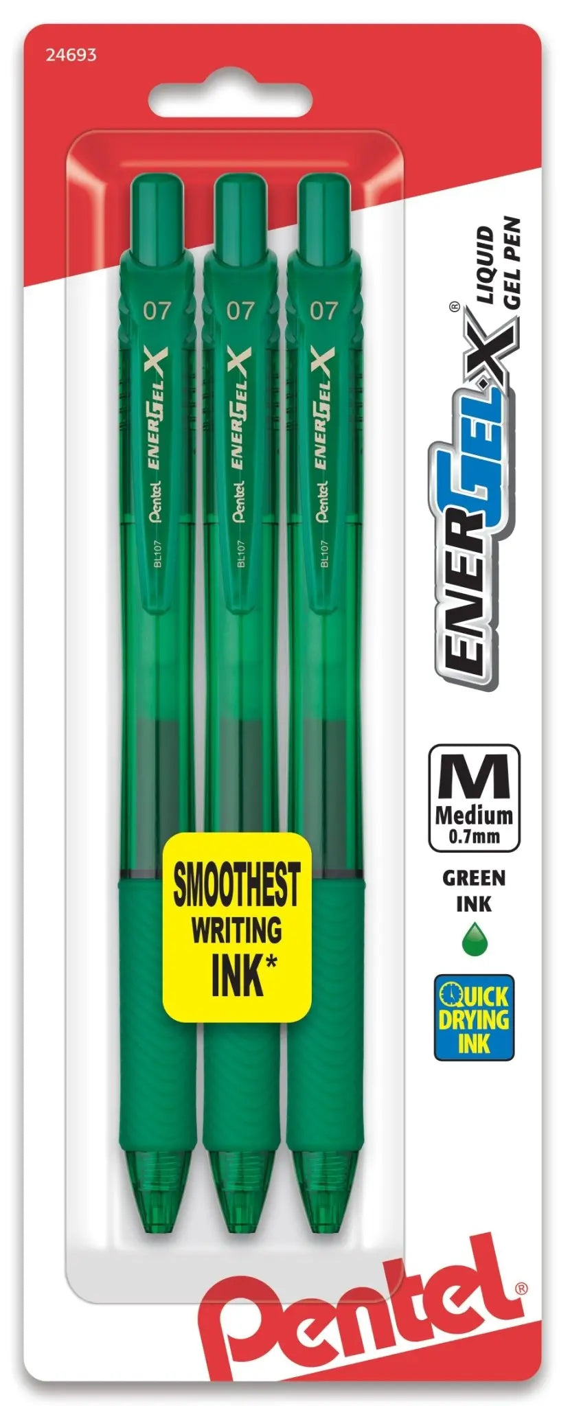 EnerGel - X Liquid Gel Pen Medium Line, Metal Tip, 3 pack - Pentel of America, Ltd.