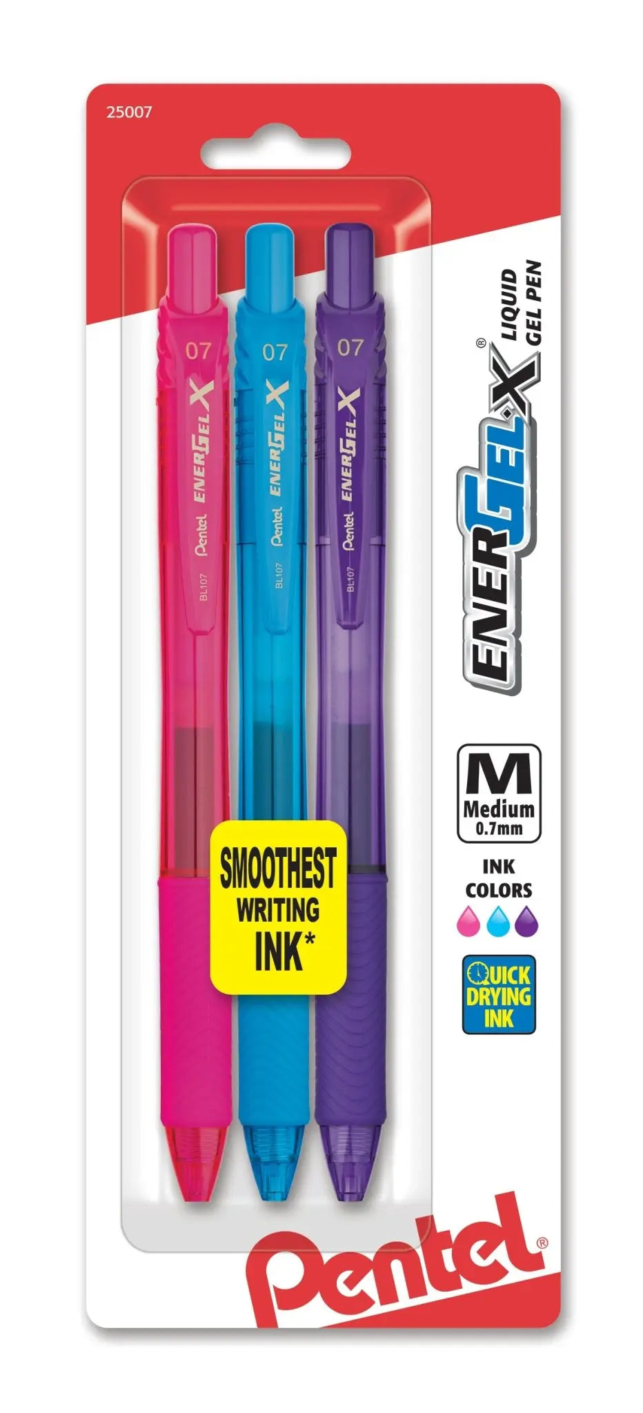 EnerGel - X Liquid Gel Pen Medium Line, Metal Tip, 3 pack - Pentel of America, Ltd.