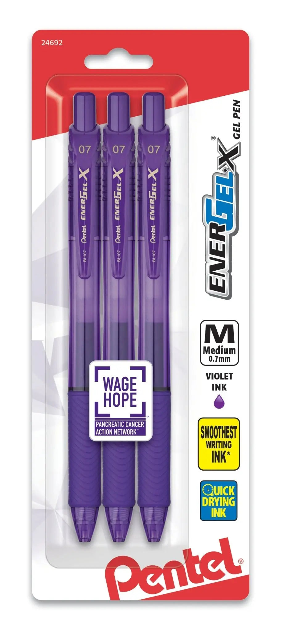 EnerGel - X Liquid Gel Pen Medium Line, Metal Tip, 3 pack - Pentel of America, Ltd.