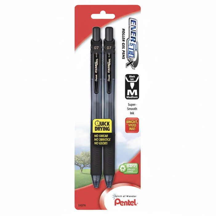 EnerGel - X RollerGel Pen Medium Line, Metal Tip, 2 Pack - Pentel of America, Ltd.