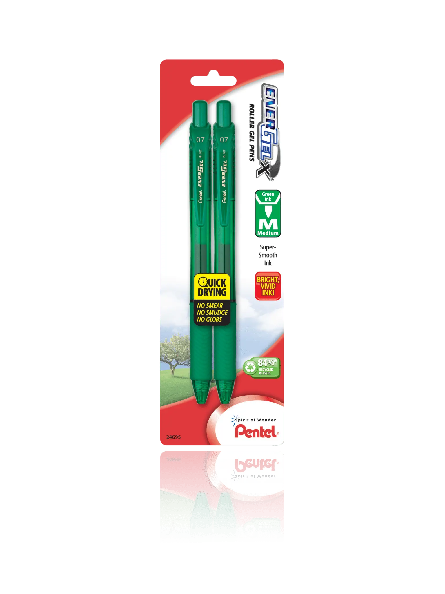 EnerGel - X RollerGel Pen Medium Line, Metal Tip, 2 Pack - Pentel of America, Ltd.