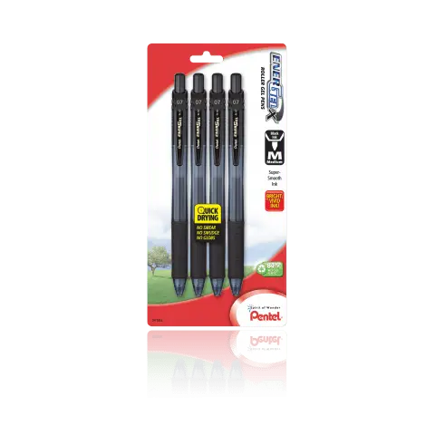 EnerGel - X RollerGel Pen Medium Line, Metal Tip, 4 Pack - Pentel of America, Ltd.