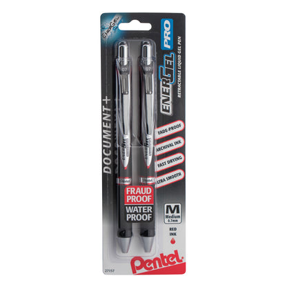 EnerGel PRO Permanent Gel Pen, (0.7mm) Medium Line, Red Ink, 2-Pk