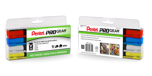 Pentel ProGear Wet Erase Chalk Marker - Assorted (B/C/W/Y) Chisel Tip - 4-pk