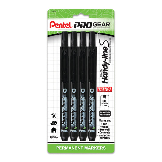 Pentel ProGear Handy-line S Permanent Marker - Assorted Ink 4-pk