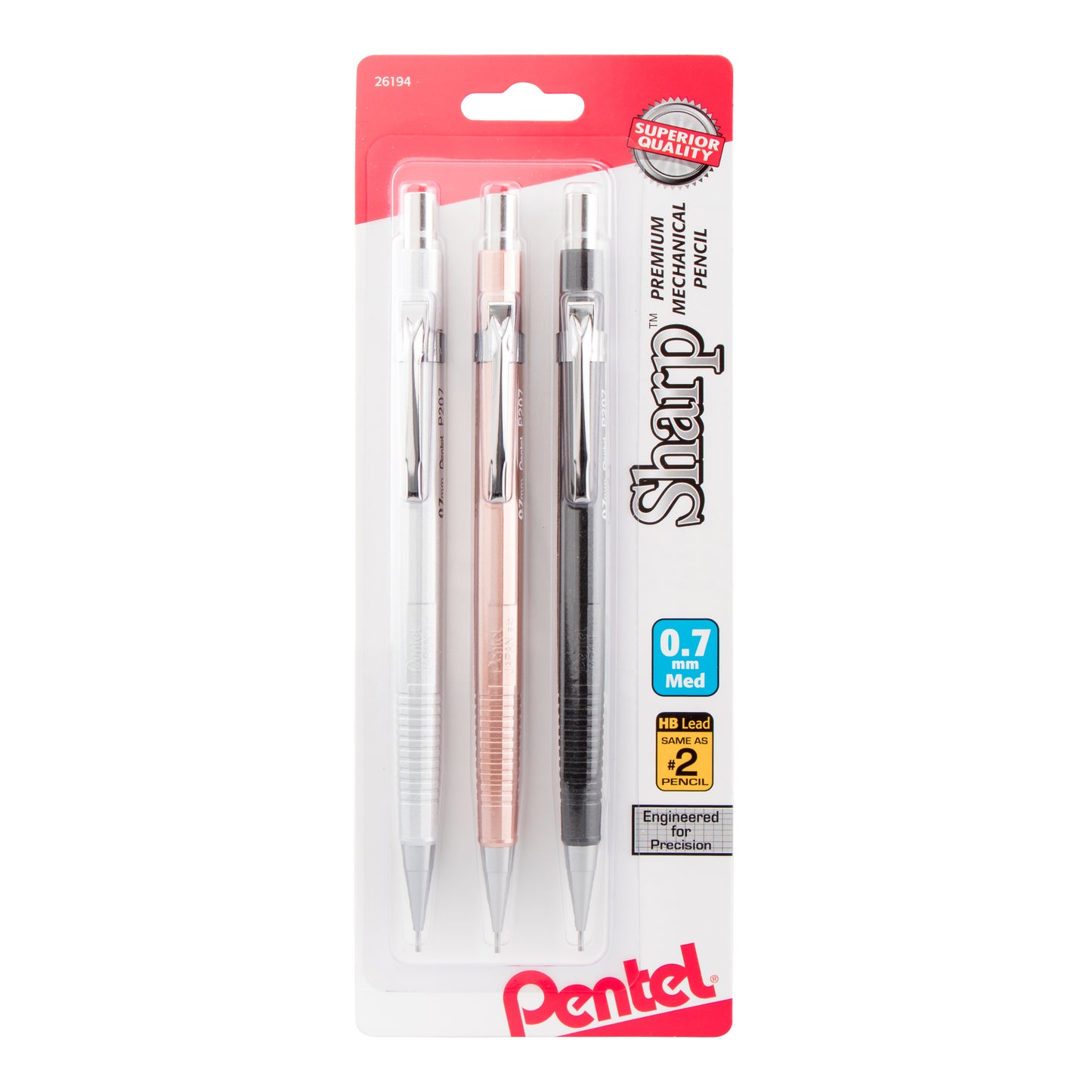 Sharp Mechanical Pencil (0.7mm) Metallic Barrels, Assorted Colors (Z/MS/MK1), 3-Pk