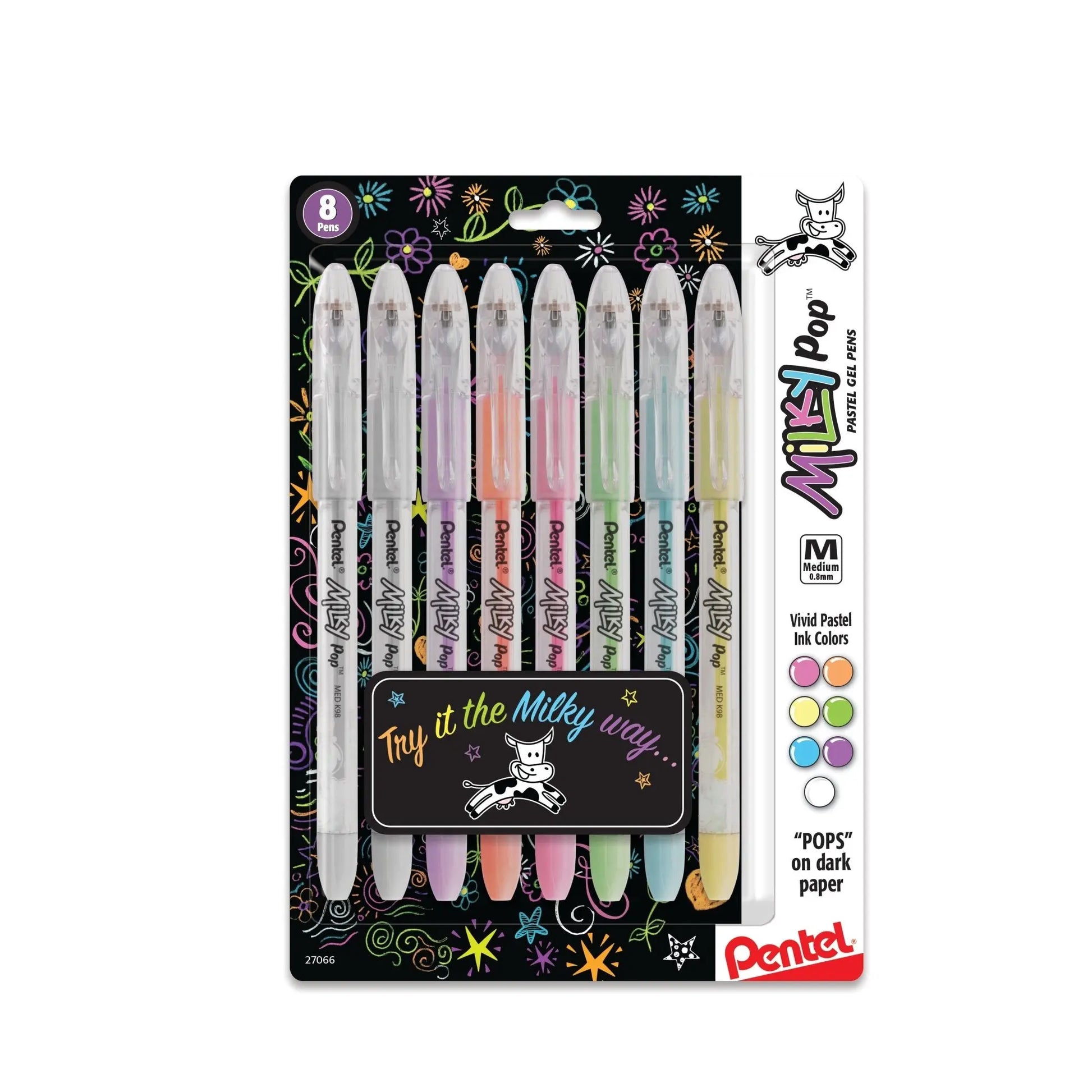 Milky Pop Pastel Gel Pen, (0.8mm) Medium Line, Assorted Ink 8 - Pk - Pentel of America, Ltd.