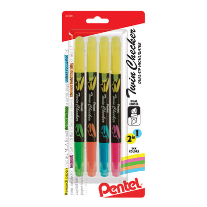 Twin Checker Double-ended highlighter 4-Pk