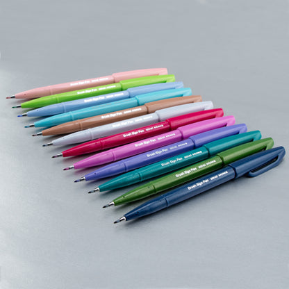 Pentel Arts Sign Pen Brush Tip,  12-Pack Assorted Colors- NEW Colors!