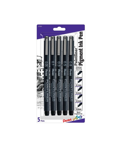 Pentel Arts Pointliner Pen, Assorted 5 - pk - Pentel of America, Ltd.