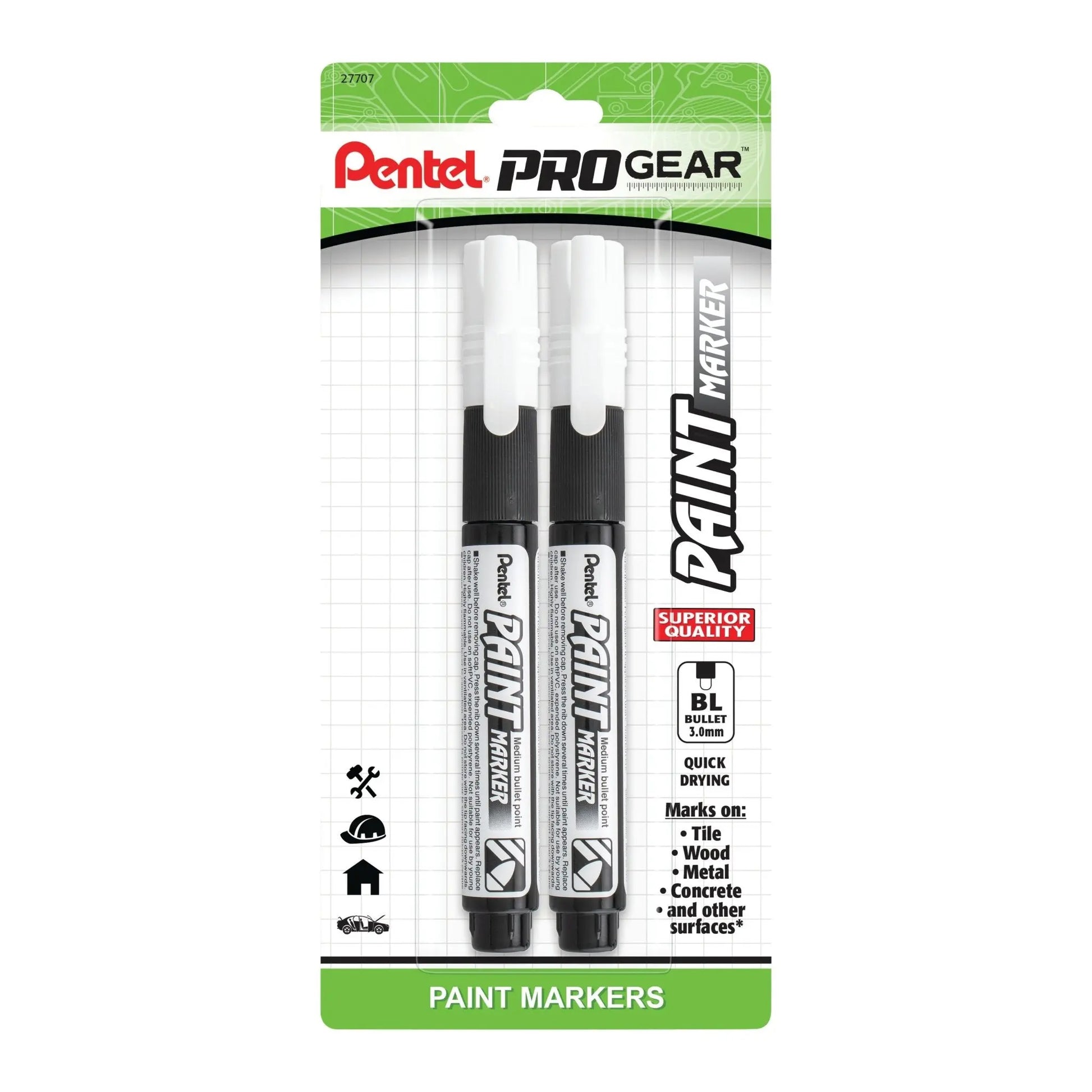 Pentel ProGear Paint Marker, White Ink, 2 - pks - Pentel of America, Ltd.
