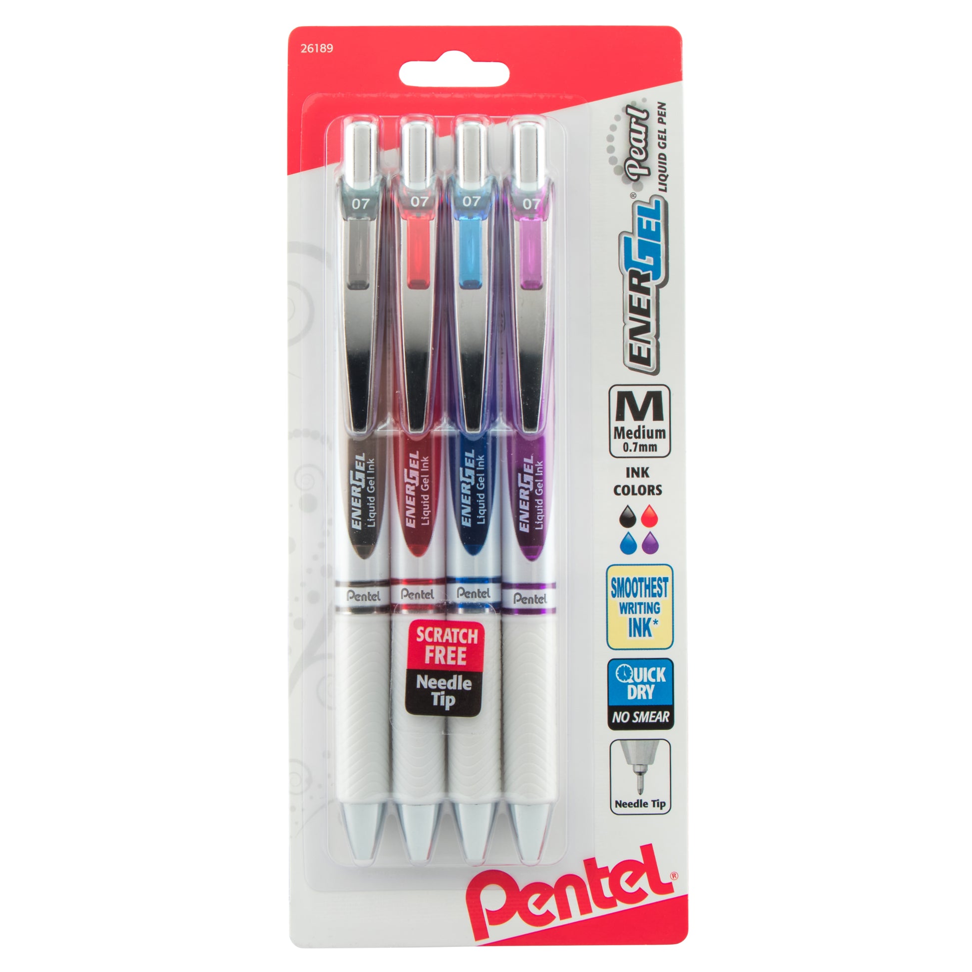 EnerGel Pearl Refillable Liquid Gel Pen, Assorted Ink, 4-Pk