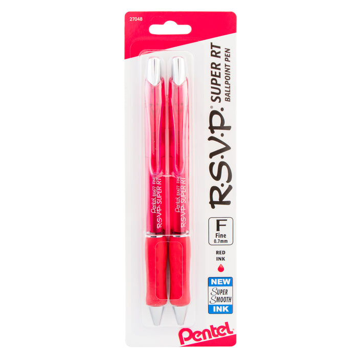 RSVP Super RT Ballpoint Pen, (0.7mm) Fine Line, Red Ink, 2-Pk