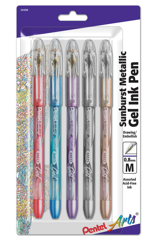 Sunburst Metallic Gel Pens, 5 Pack