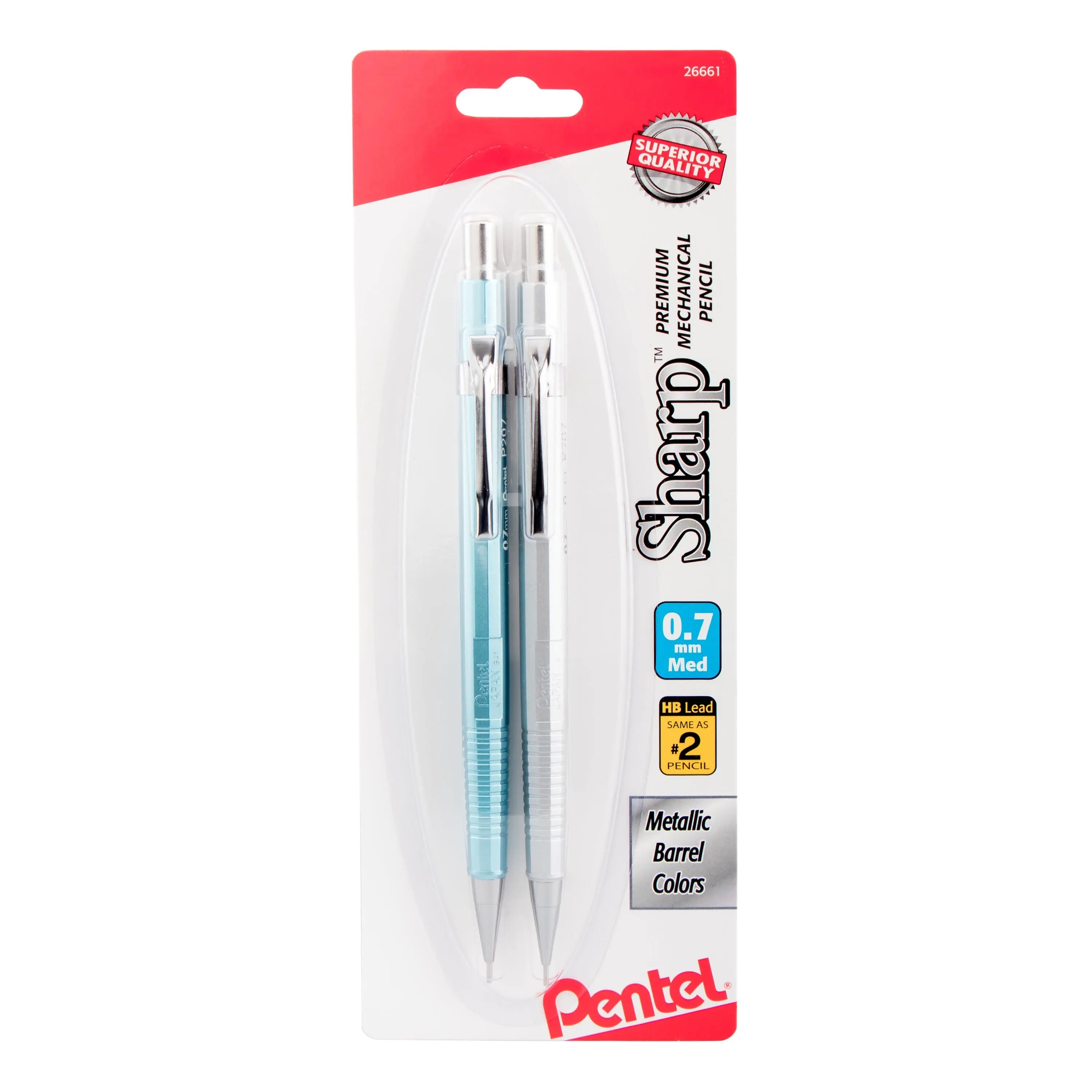 Sharp Mechanical Pencil (0.7mm) Metallic Barrels, Assorted Barrel Colors (MS/Z), 2 - Pk - Pentel of America, Ltd.