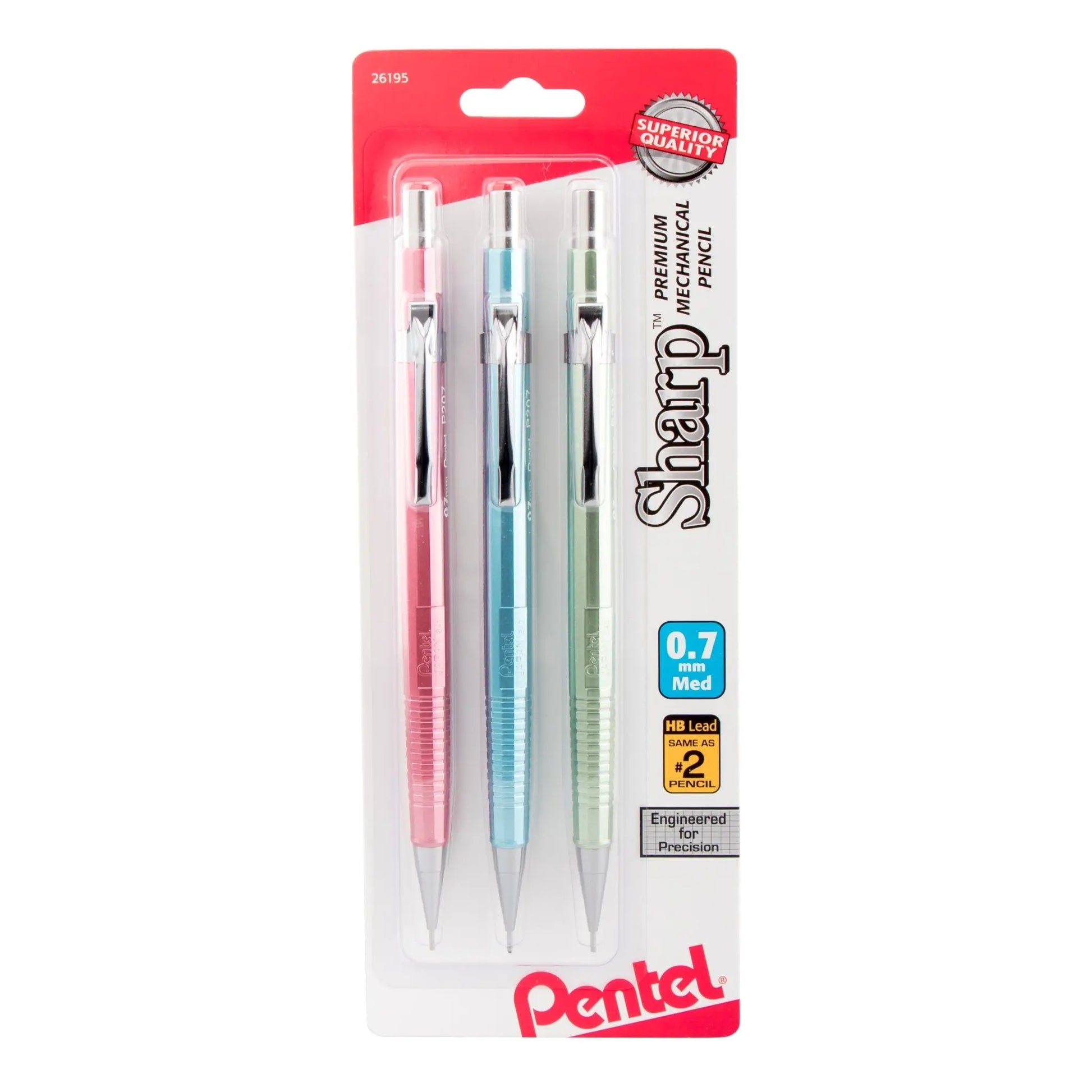 Sharp Mechanical Pencil (0.7mm) Metallic Barrels, Assorted Colors (MP1/MS/MK1), 3 - Pk - Pentel of America, Ltd.