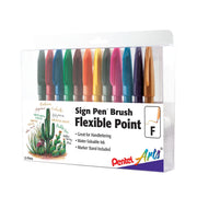 Sign Pen Brush - Flexible Point Marker - 12 - Pack Assorted Colors - Pentel of America, Ltd.