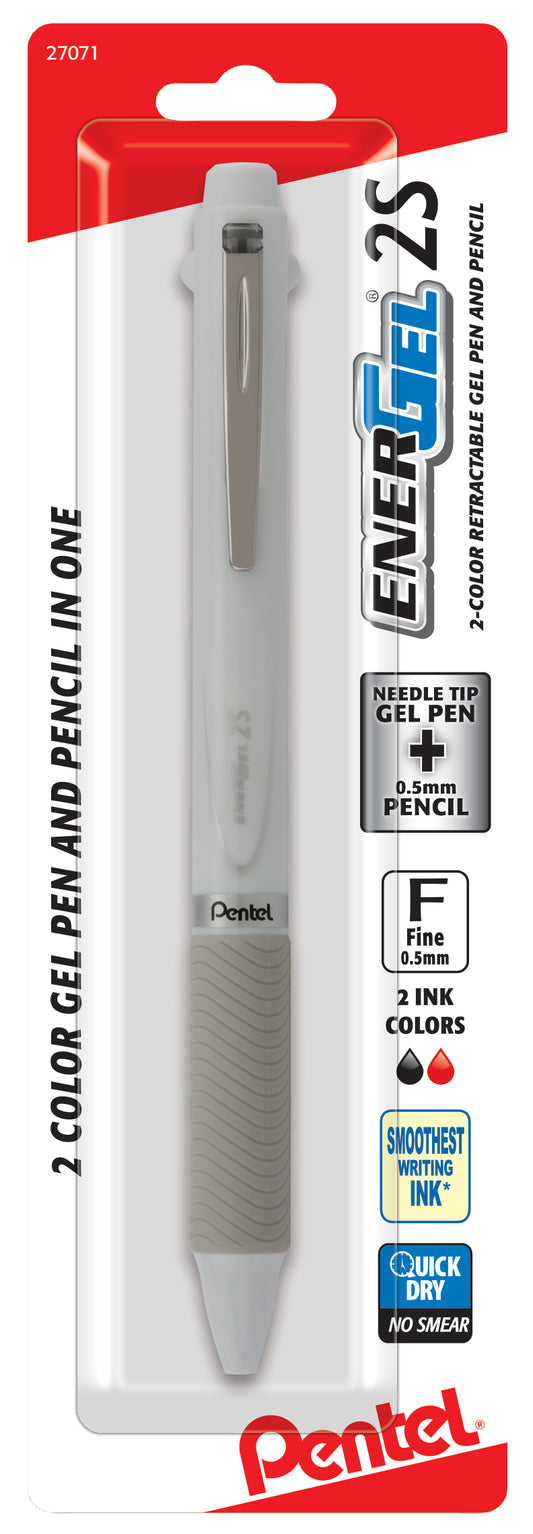 EnerGel 2S Multi-Function, 2-Ink + Pencil, (0.5mm) Fine Line, Black/RedInk/0.5mm Pencil, Asst. Barrels, 1-Pk