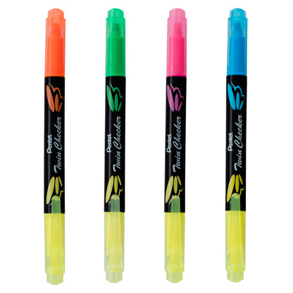 Twin Checker Double-ended highlighter 4-Pk
