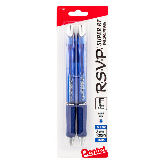RSVP Super RT Ballpoint Pen, (0.7mm) Fine Line, Blue Ink, 2-Pk