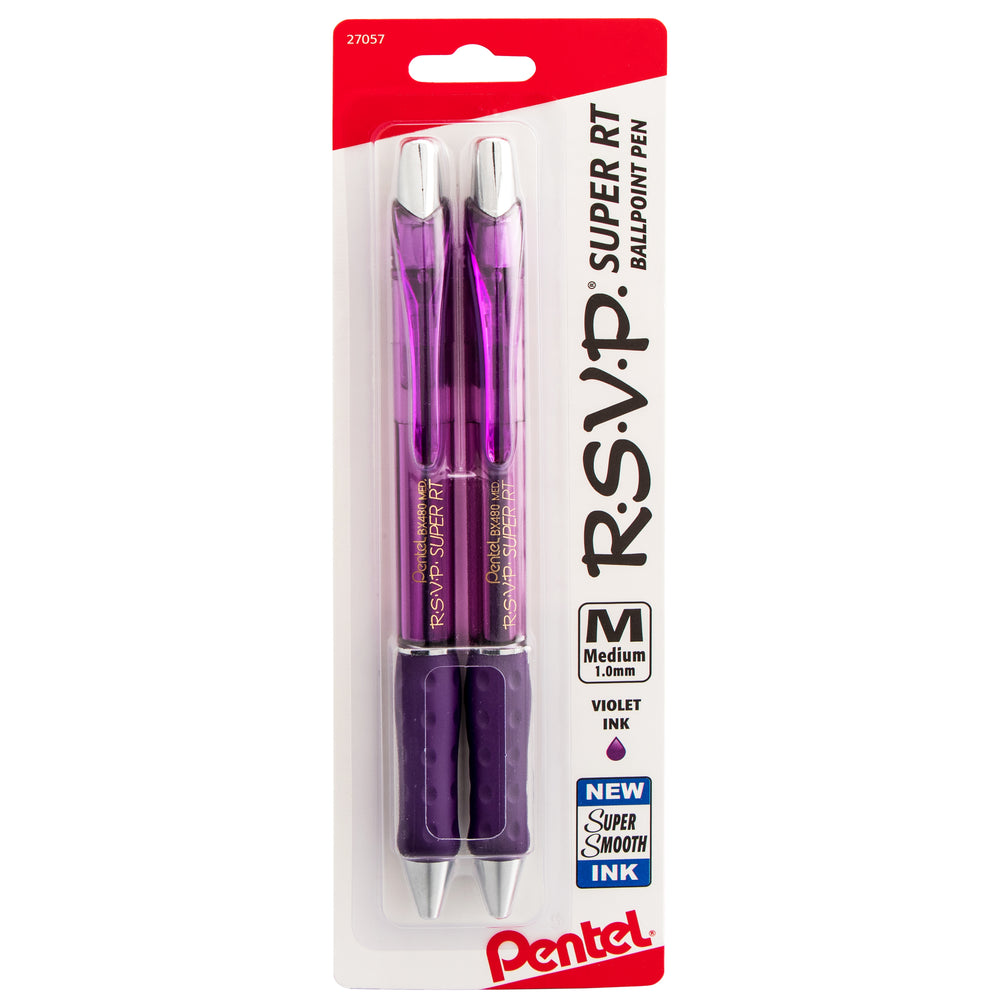 RSVP Super RT Ballpoint Pen, (1.0mm) Medium Line, Violet Ink, 2-Pk