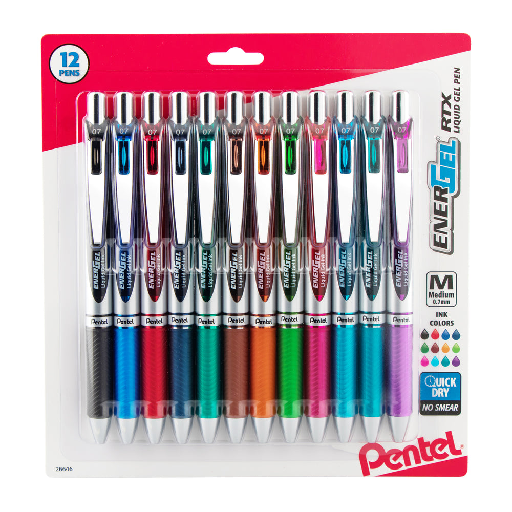 EnerGel RTX Refillable Liquid Gel Pen, (0.7mm) Assorted Ink 12-pk — Pentel  of America, Ltd.