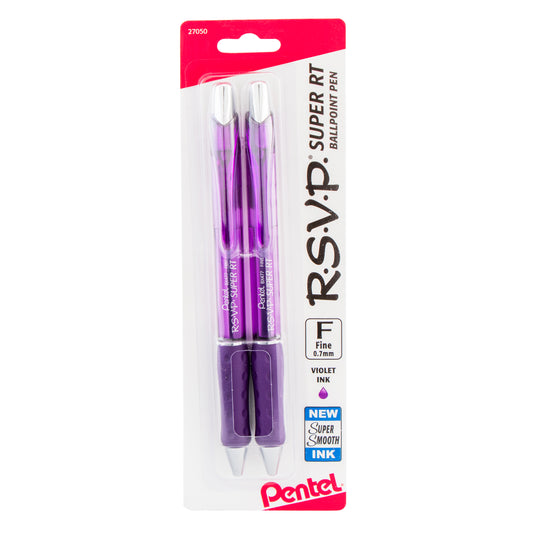RSVP Super RT Ballpoint Pen, (0.7mm) Fine Line, Violet Ink, 2-Pk