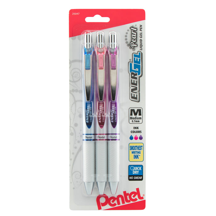 EnerGel Pearl Refillable Gel Pen - Assorted Ink 3-pk
