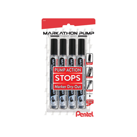 Markathon Pump Permanent Marker, Black Ink, 4-pk